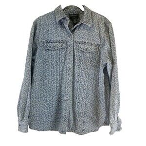 Lauren Jeans Ralph Lauren Denim Snap Shirt White Floral Print Pleated Womens 8